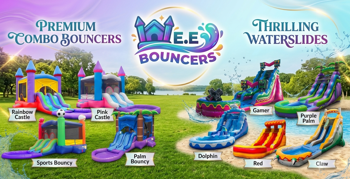 E.E Bouncers full fleet — bounce houses and waterslides